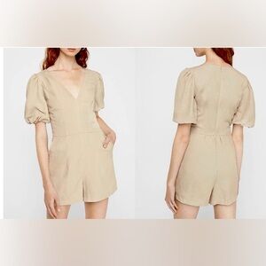 Express Camel Linen Blend Puff Sleeve Romper 
Size Medium